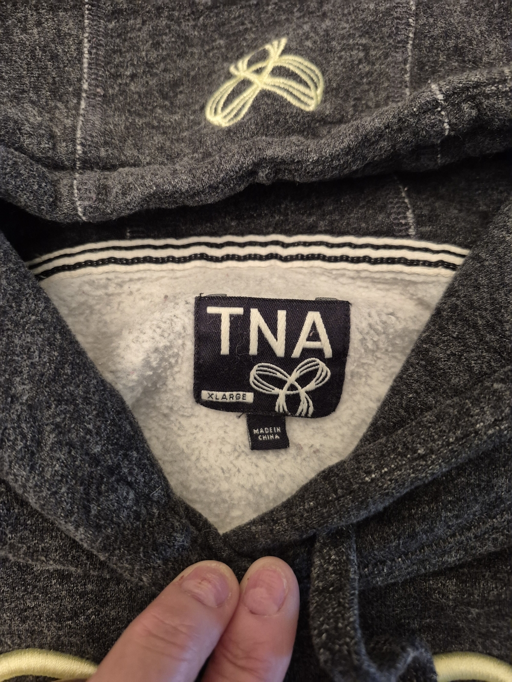 TNA Charcoal Gray Crewneck Hoodie with Yellow Logo